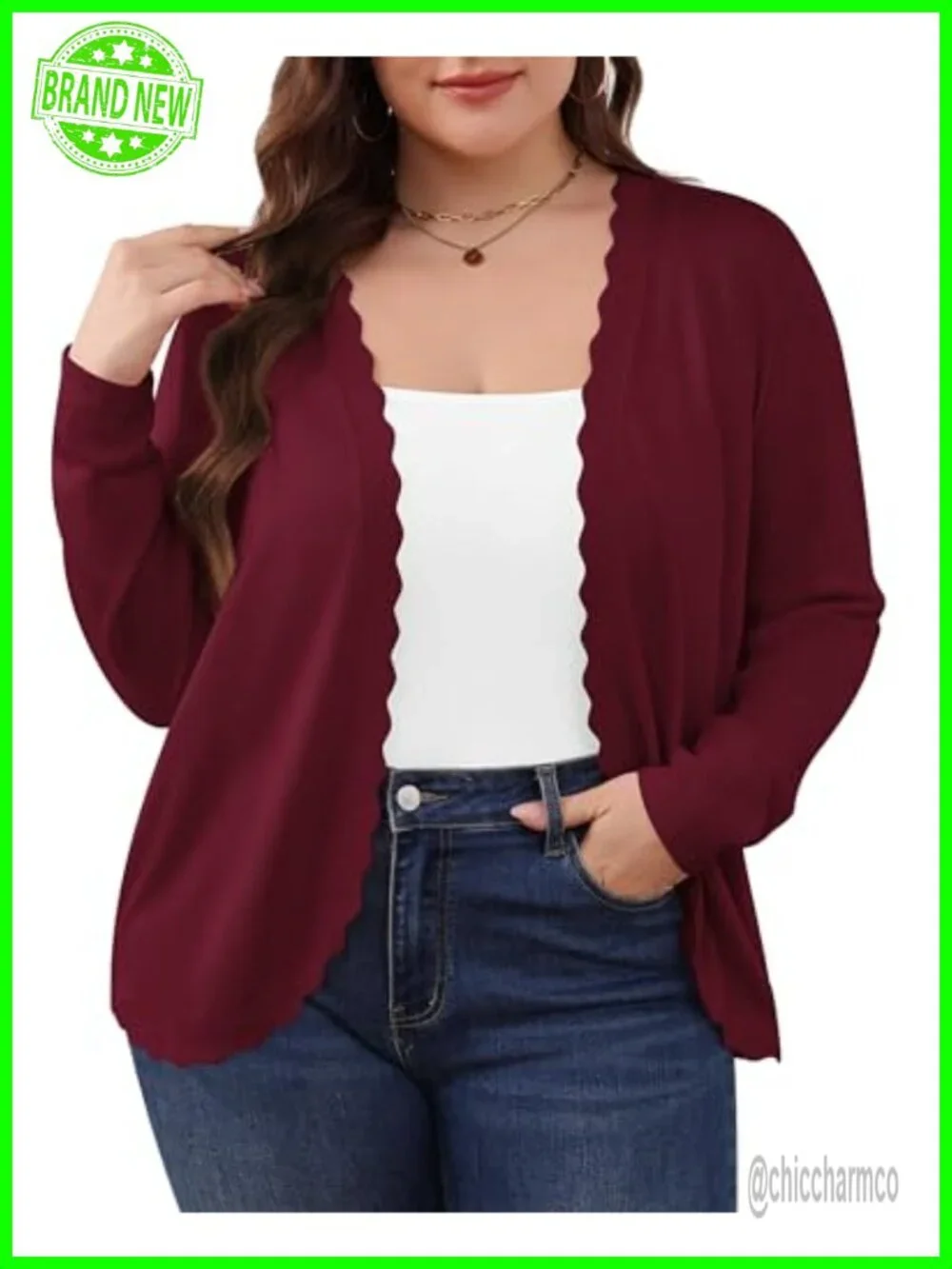 Plus Size Open Front Long Sleeve V-Neck Lightweight Knit Cardigan